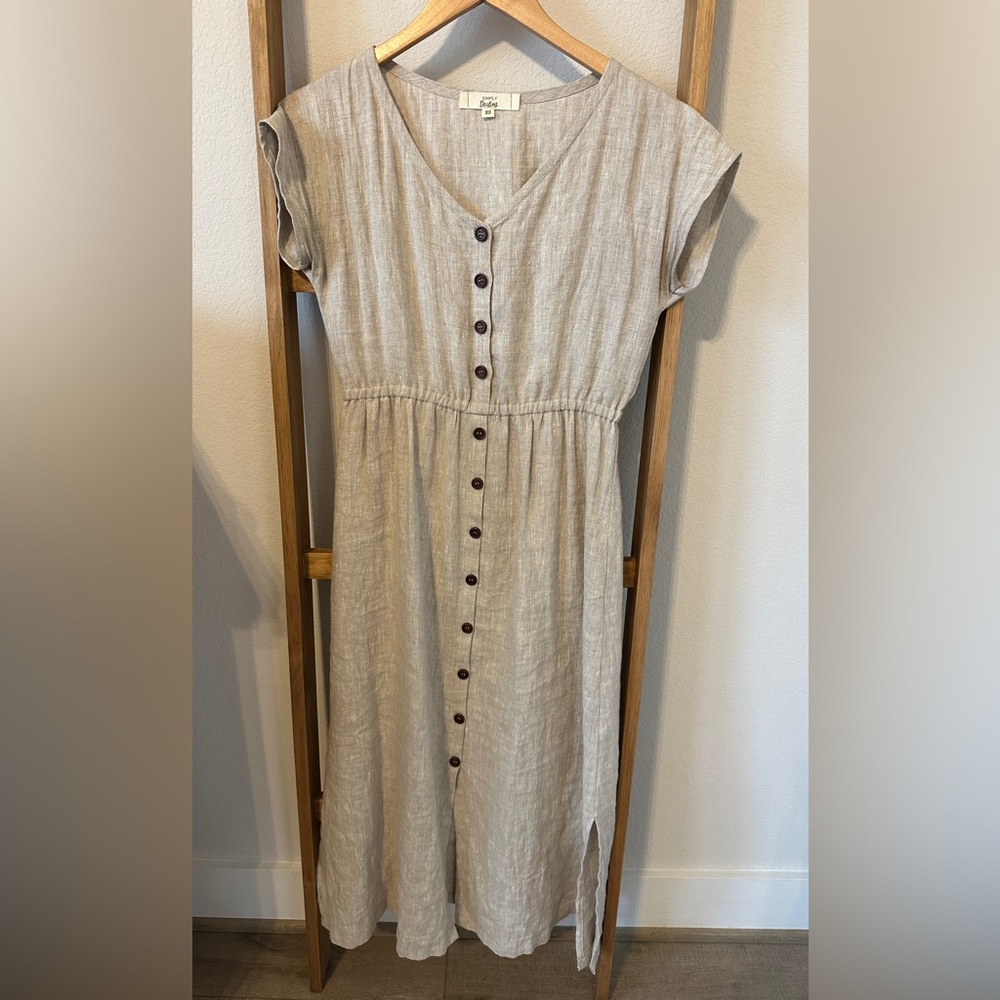 Simply Darling button front pullover linen dress in Toasted Oat - size XS